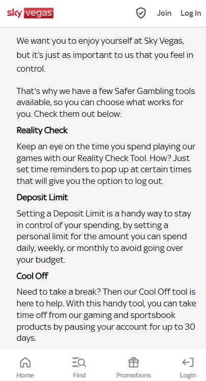 Sky Vegas Responsible Gambling