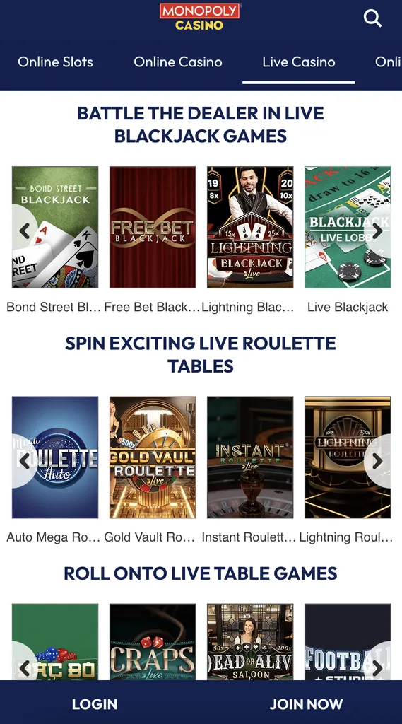 monopoly casino live casino
