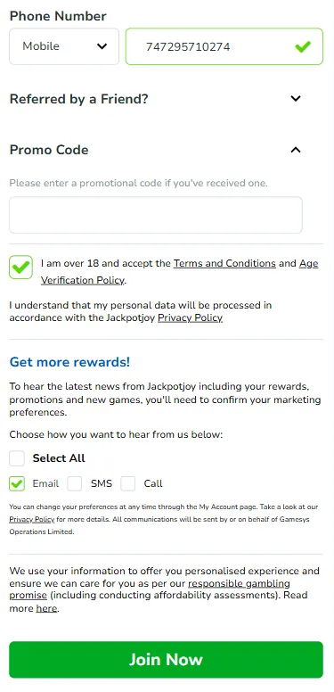 jackpotjoy sign up process part 4