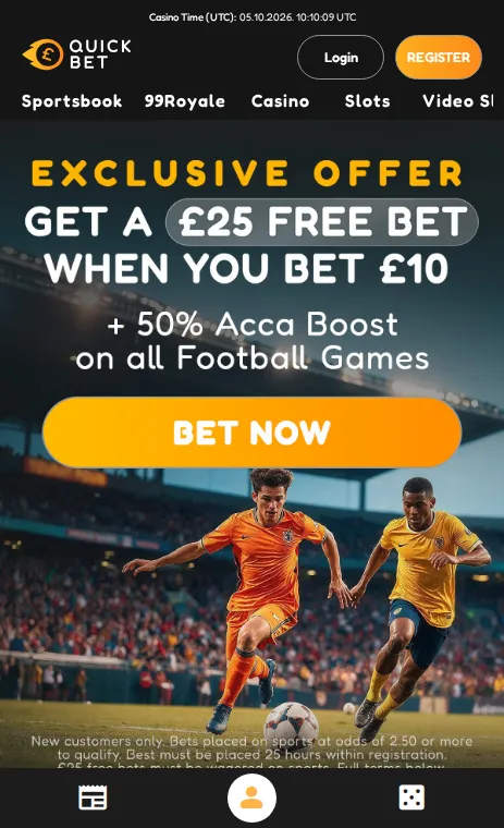 Quickbet welcome offer on mobile: bet £10, get a £25 free bet