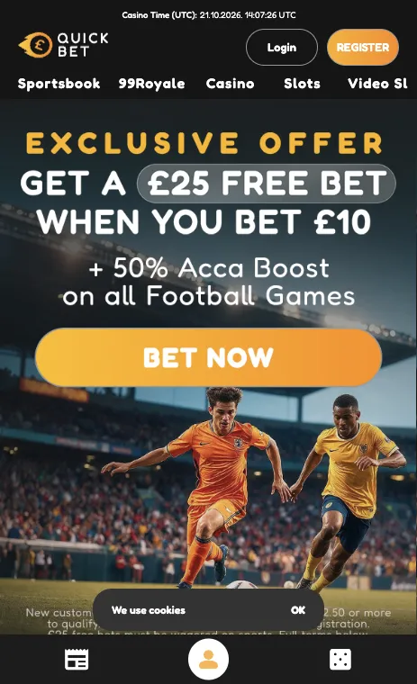 Quickbet welcome offer of a £25 free bet when you bet £10