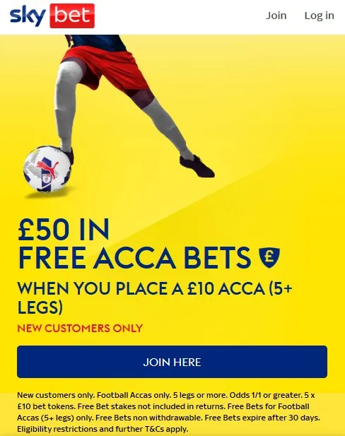 sky bet sign up offer for football: get £50 in acca bets