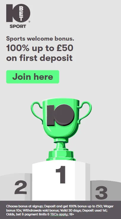 10bet: a £50 deposit match, not a free bet offer