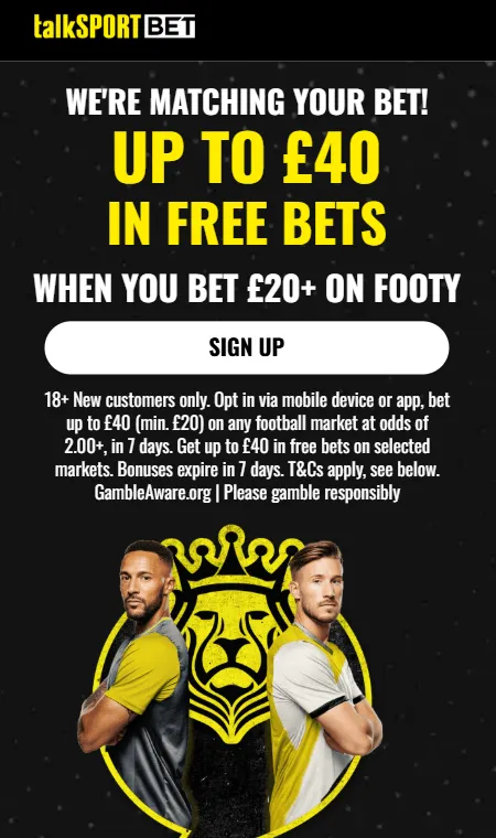 talkSPORT BET Champions League footy offer: Bet £20+, Get up to £40 in free bets