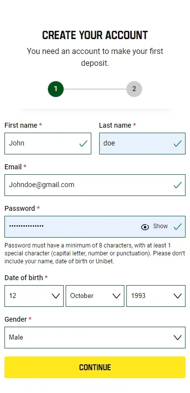 unibet-account-creation
