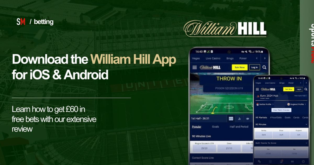 Interfaz de la aplicación William Hill mostrando navegación y menú de juegos