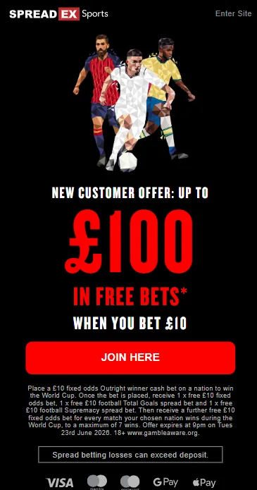 1. SpreadEx offer: Highest total value of free bets