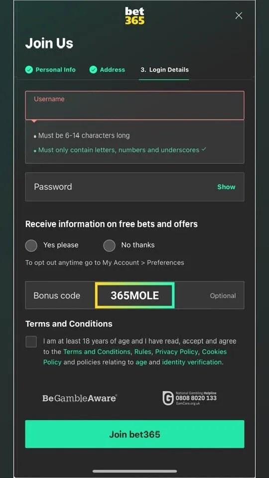 sign-up-form-Bet365-bonus-code-365MOLE