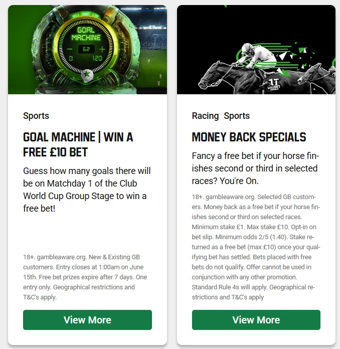 Unibet's additional promotions for existing customers