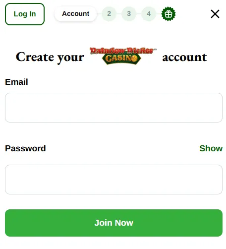 how to sign up on rainbow riches