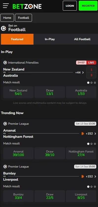 Betzone football tab