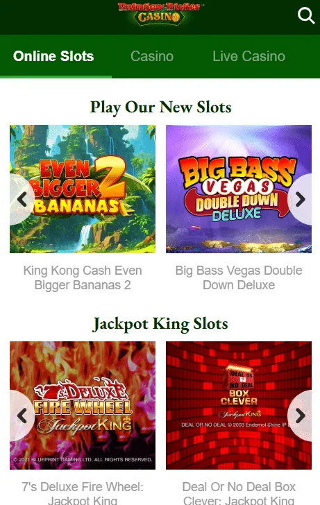 Rainbow riches casino game selection