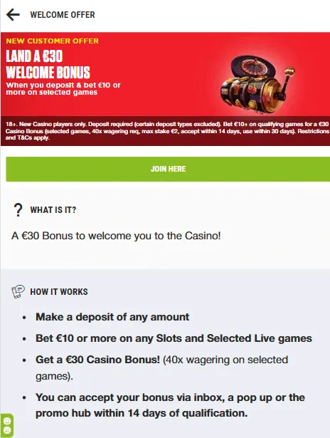 Other offers available on Ladbrokes - casino welcome offer