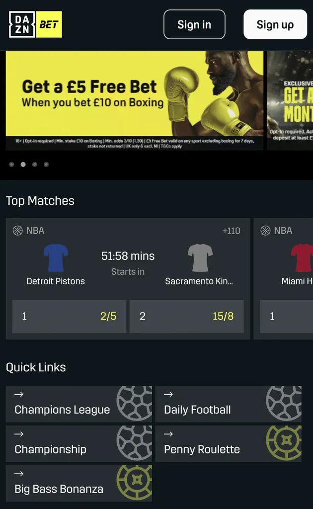 DAZN Bet sports overview