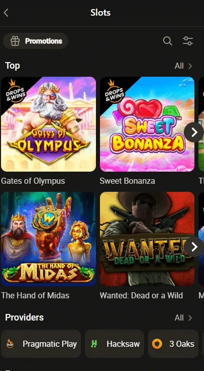 Viewing Parimatch Slots collection featuring a variety of themed slot games