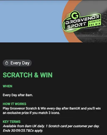 Scratch & Win Grosvenor Sports promotion