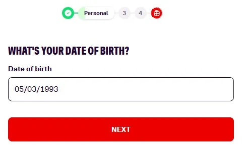 Bally bet registration process: add your date of birth