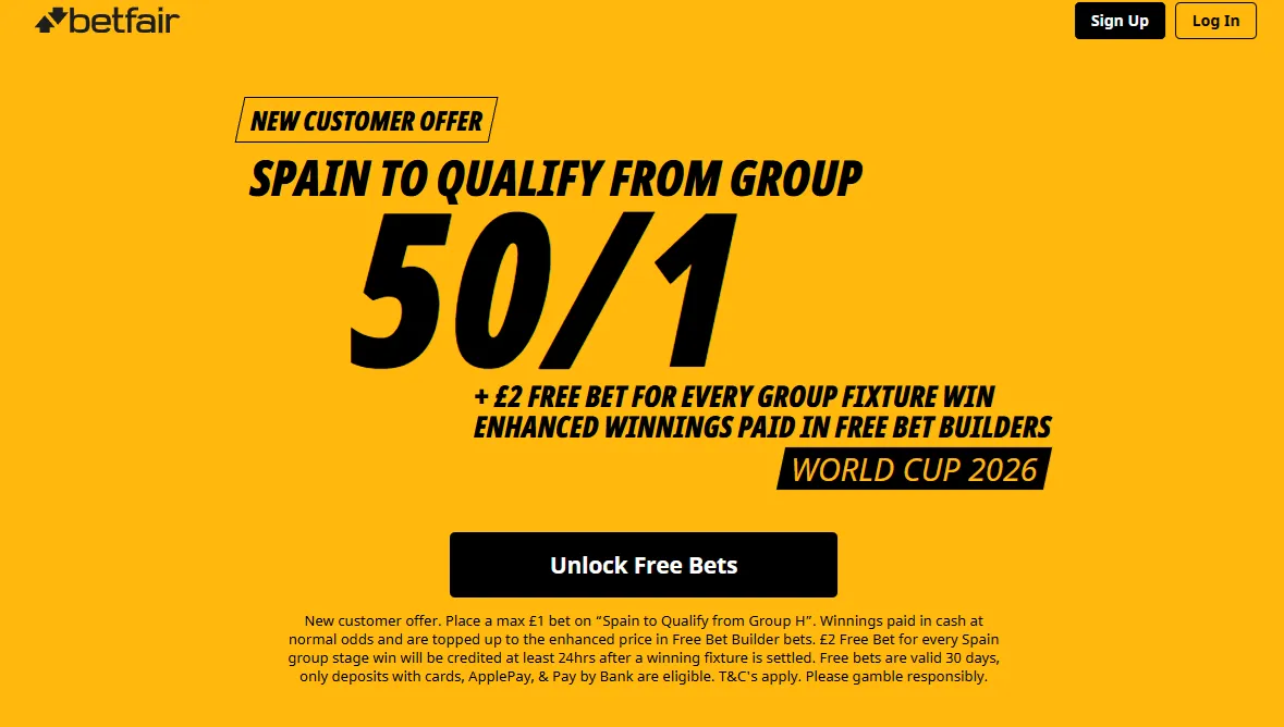 Betfair Spain WC promo offer