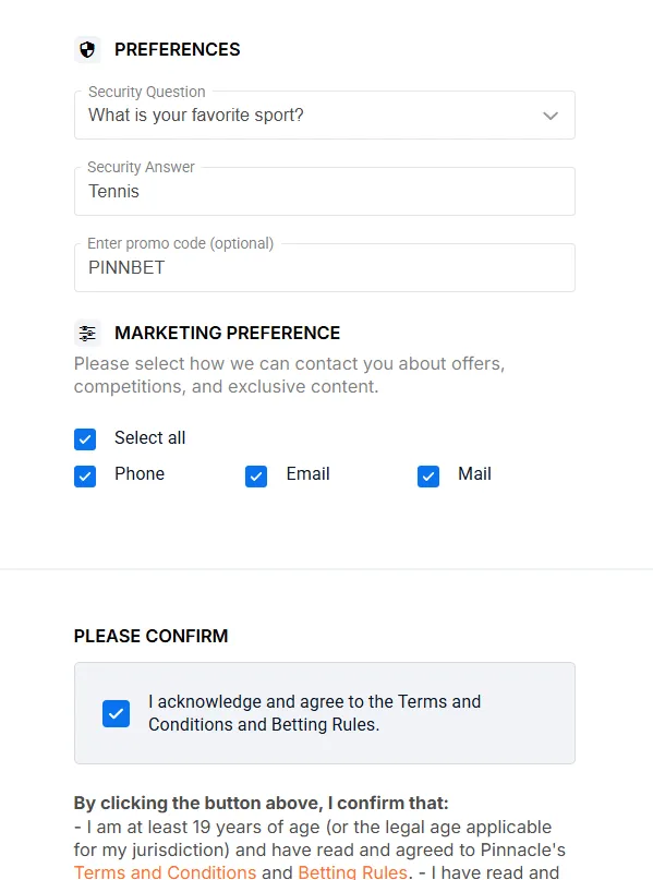 where to enter the pinnacle promo code PINNBET when signing up