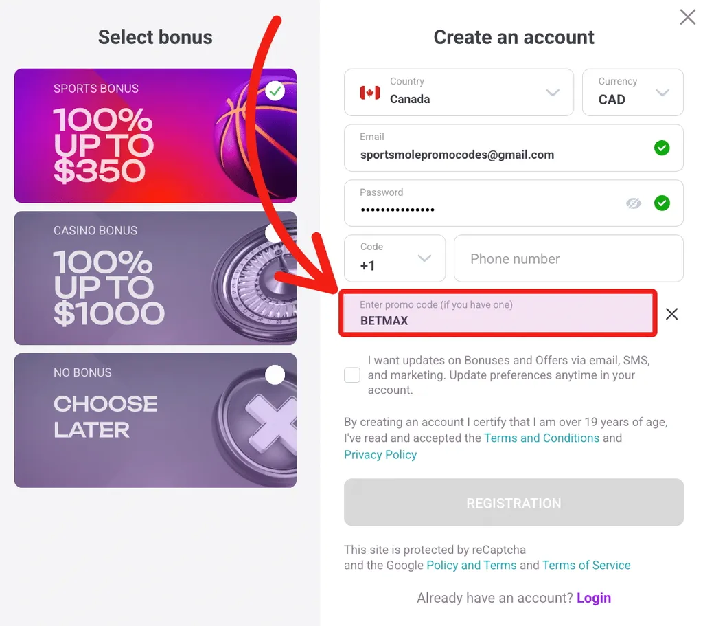 promo code to enter for TonyBet