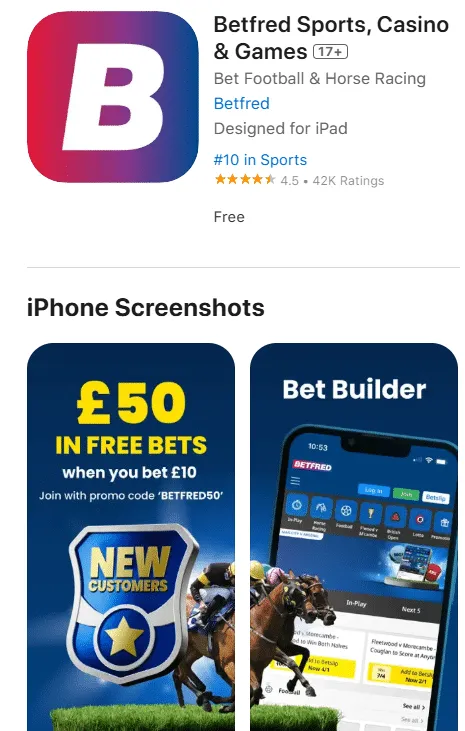 Betfred Sports, Casino & Games UK mobile app on the iOS app store