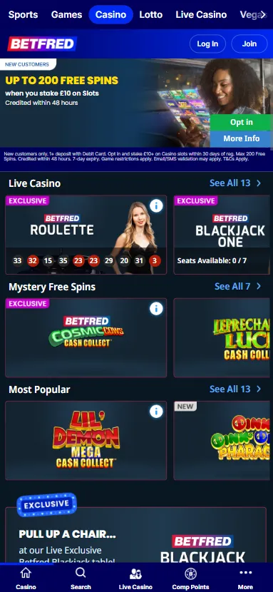 Betfred free spins casino offer