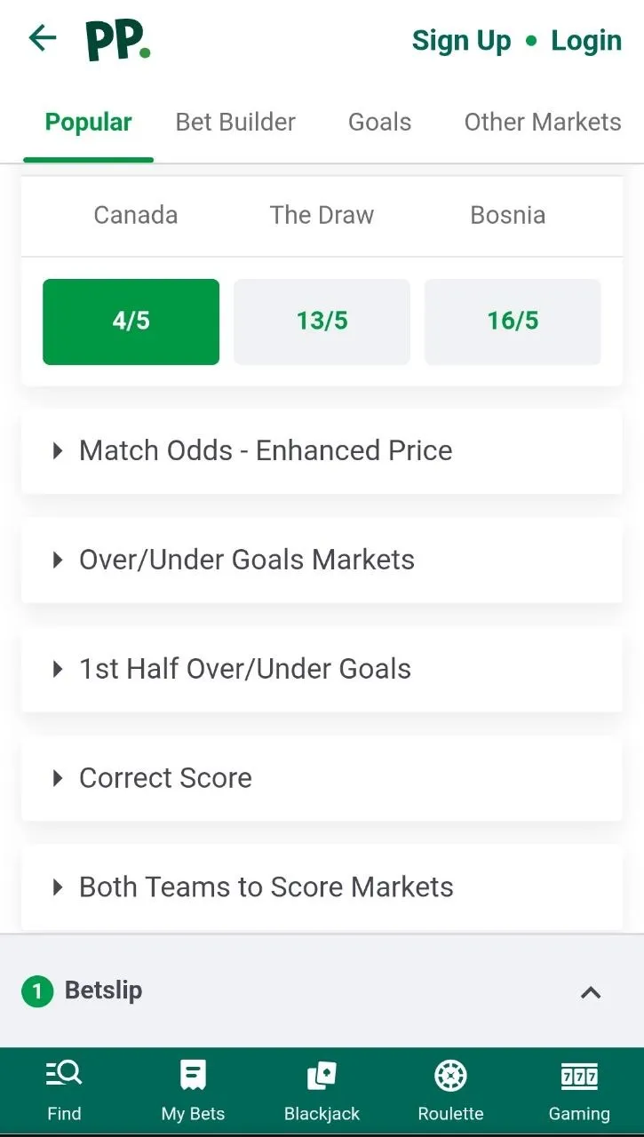 paddy power canada vs bosnia - world cup betting odds