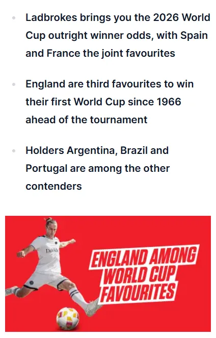 Ladbrokes special world cup blog: World Cup 2026 News & Tips