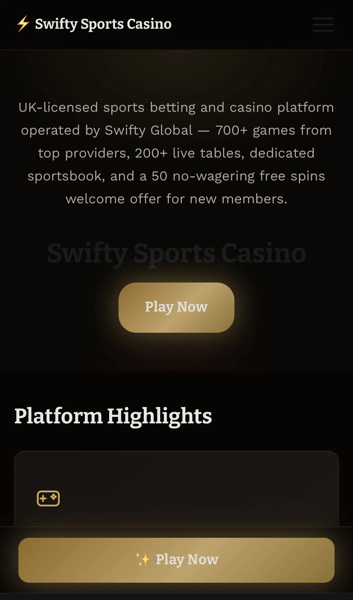 Swifty Sports 50 no-wagering Free spins