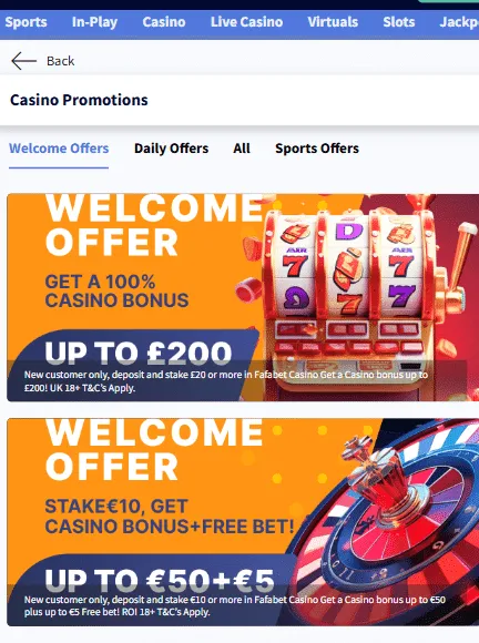 Fafabet Casino  welcome offer