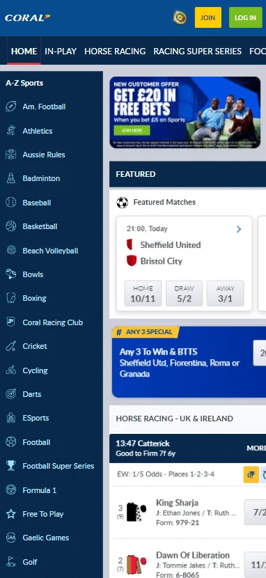 Coral sports betting markets