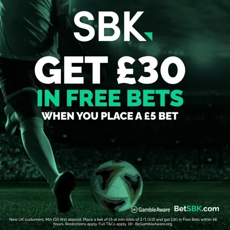SBK new sports betting welcome offer: Get £30 in free bets when you place a £5 bet