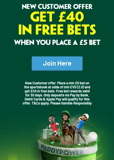 paddy power welcome offer world cup 2026 - get £40 in free bets when you stake £5