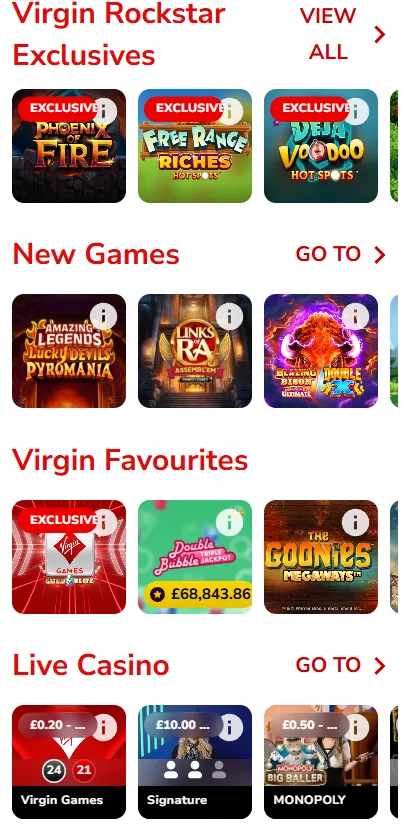 Virgin box bonanza games uk