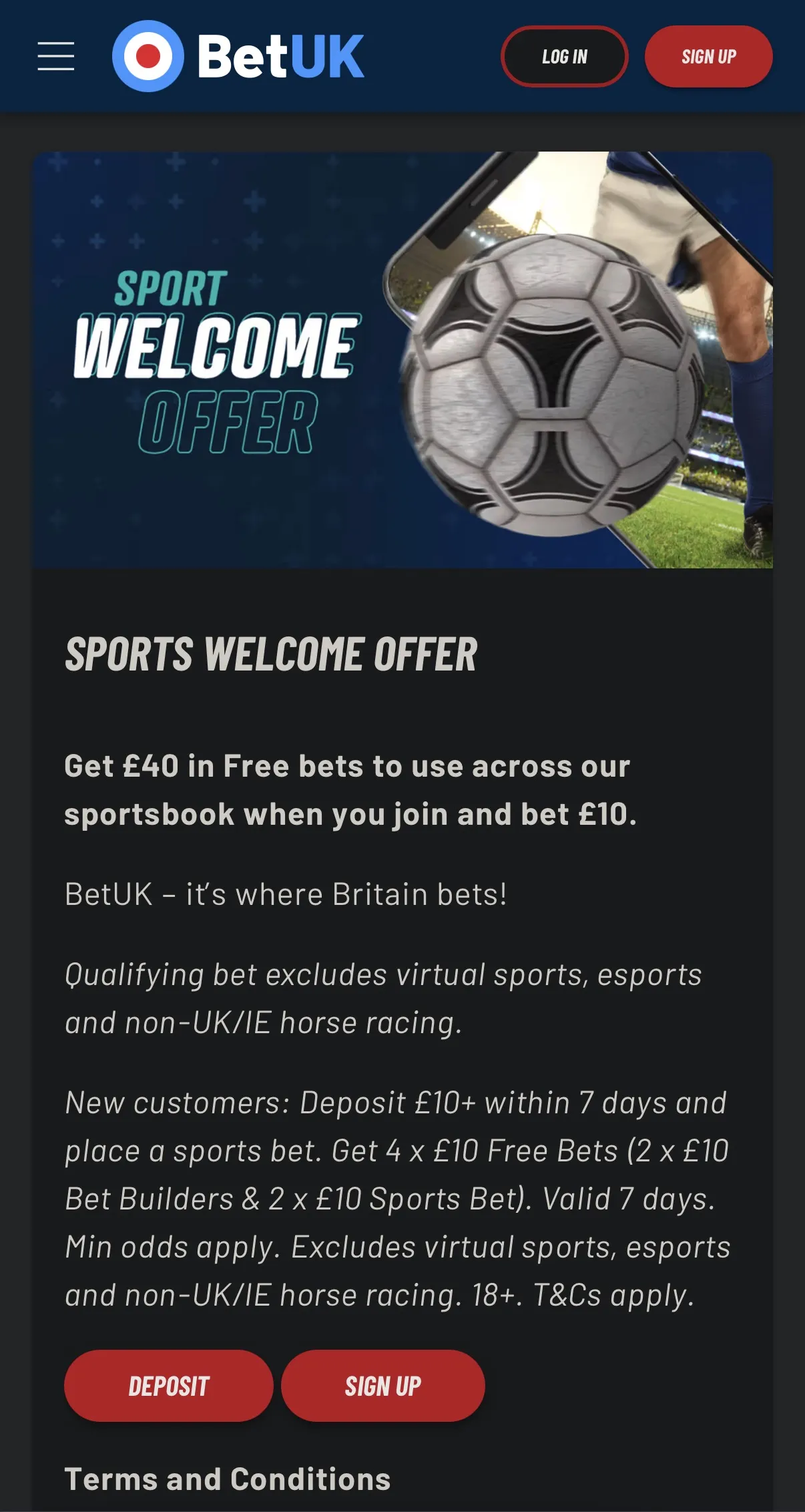 BetUK sports offer 40