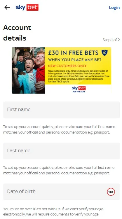 sky bet sign up offer & registration 2025