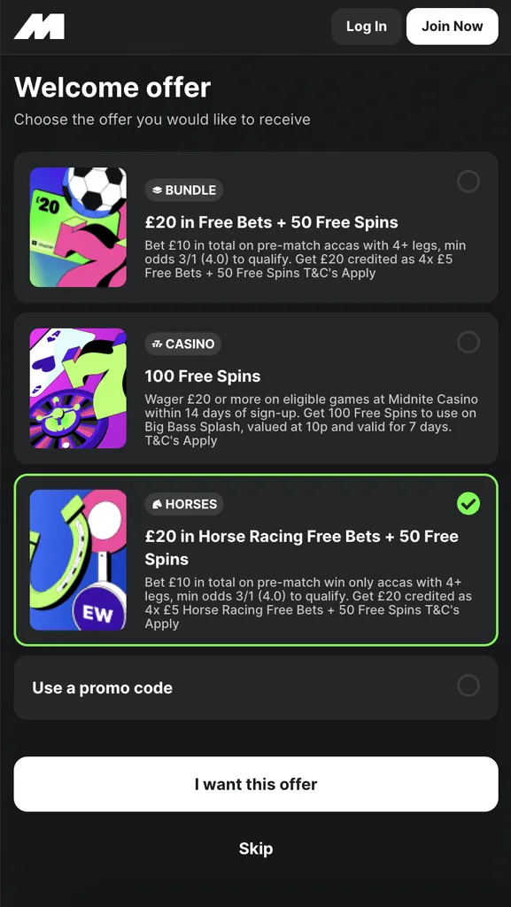 Midnite racing offer