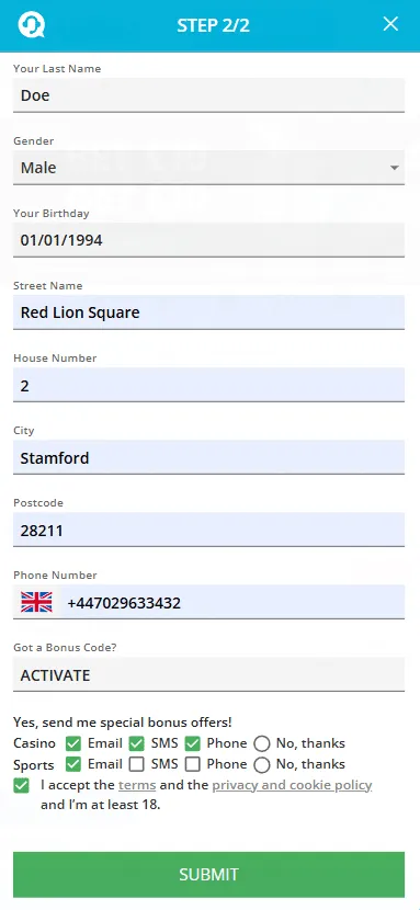 Sign up woth the mrplay bonus code