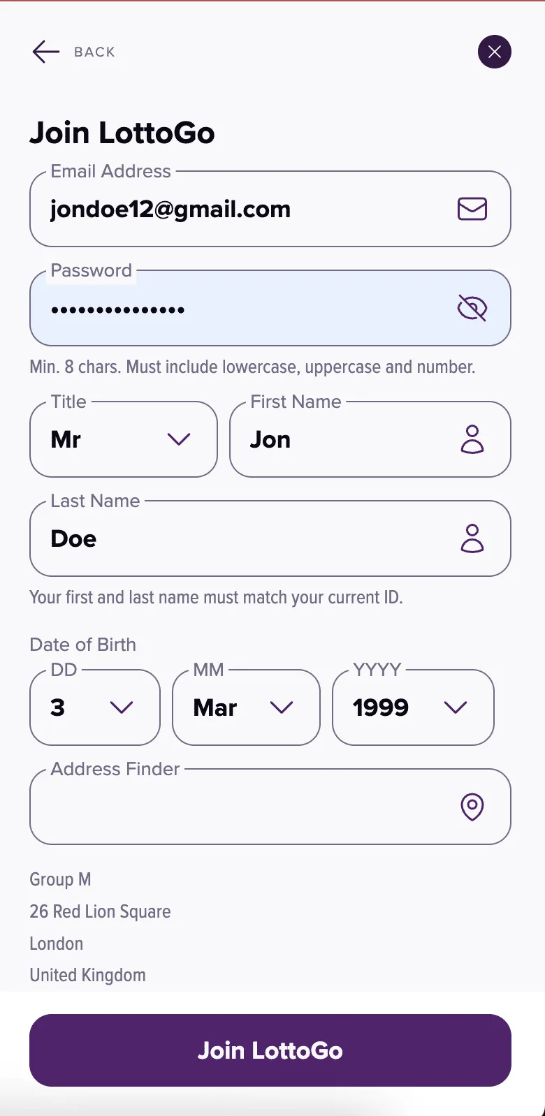 LottoGo registration