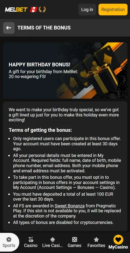 Melbet birthday bonus for existing players