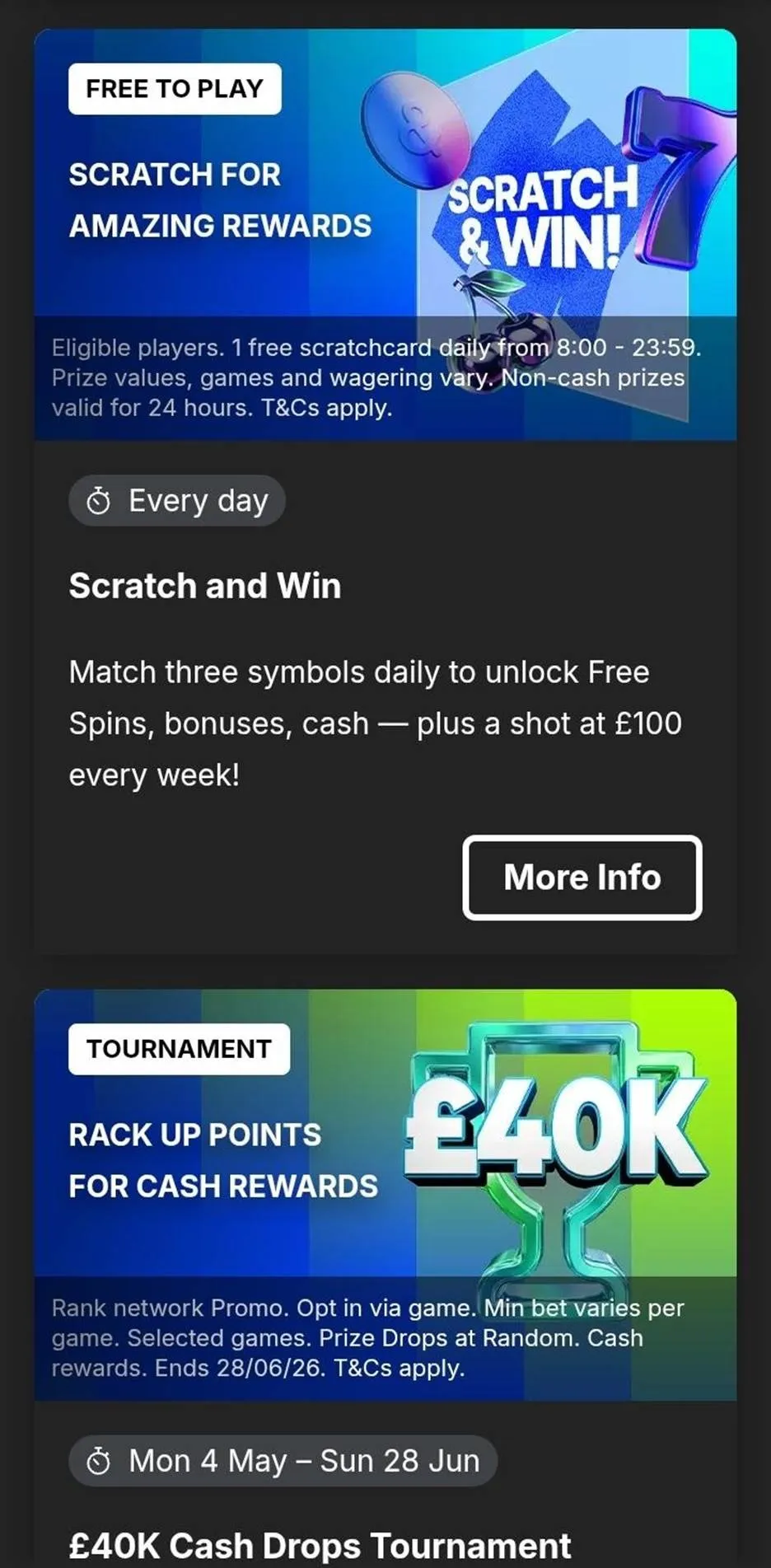 Spin and Win promotions, free to play, scratch and win