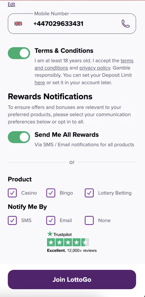 LottoGo sign up