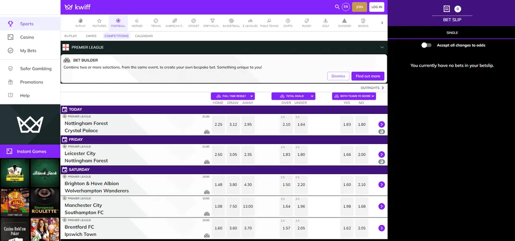 Betting premier league