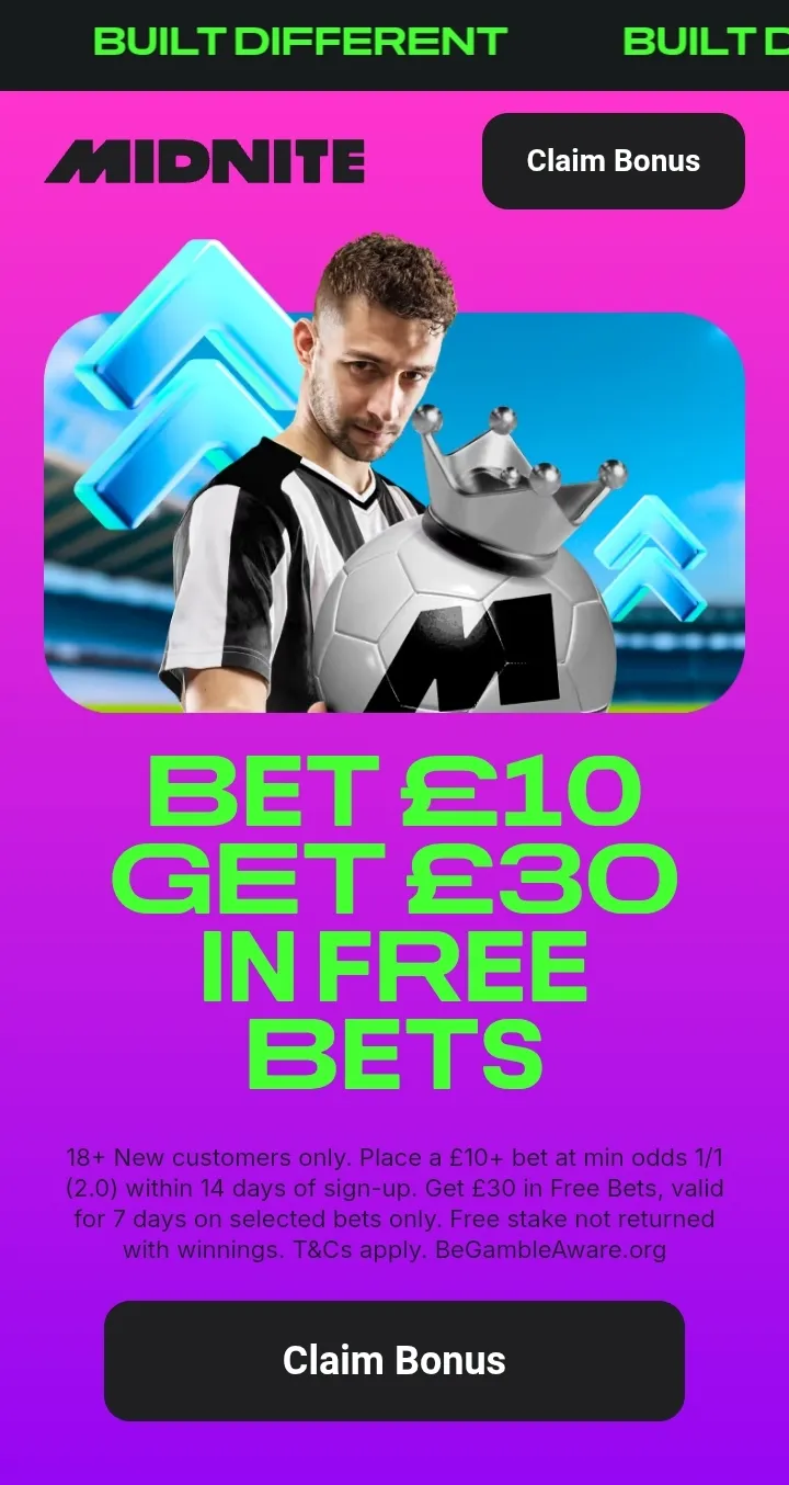 midnite sign up offer for UK customers: bet £10 get £30 in free bets