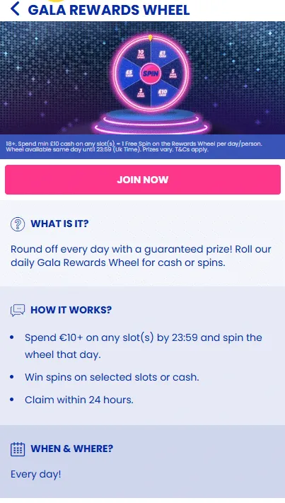 gala bingo rewards wheel - daily offers