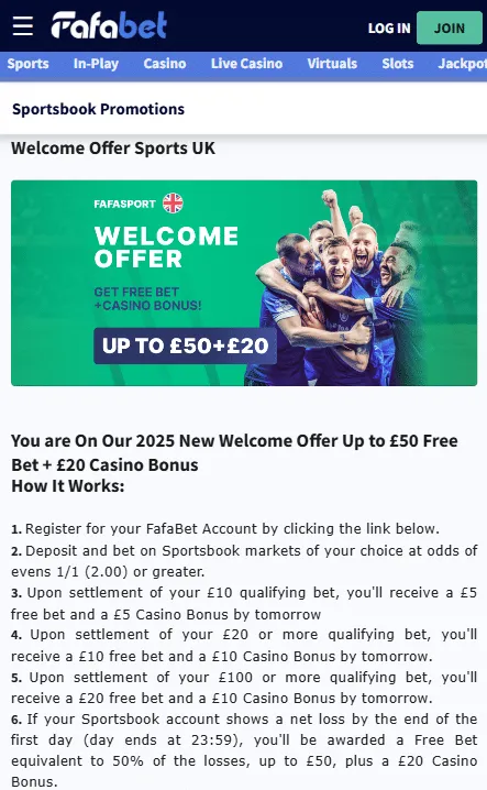 Step 5: Receive your Fafabet welcome bonus free bets