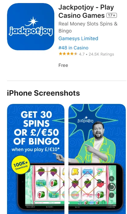 jackpotjoy UK casino games app iOS