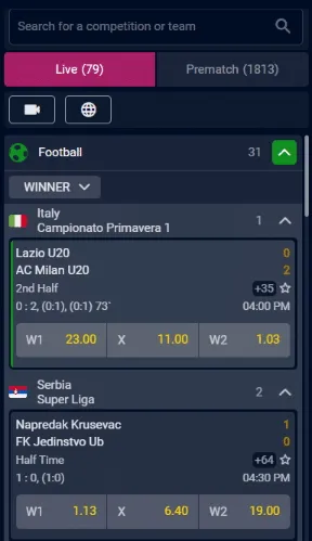 betrino live betting options