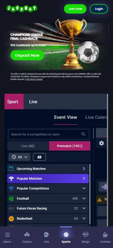 JeffBet sports betting markets 