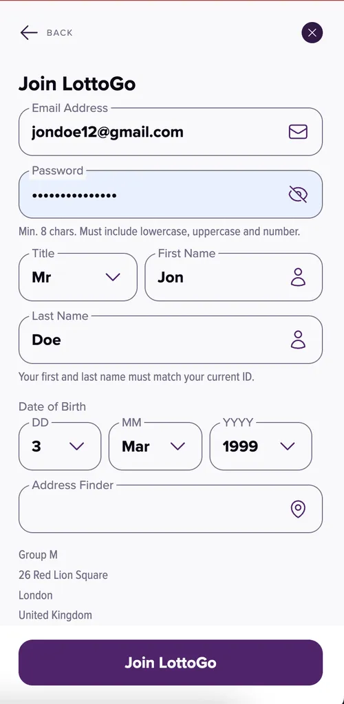 LottoGo registration
